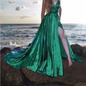 Sherri Hill Satin Gown With Slit